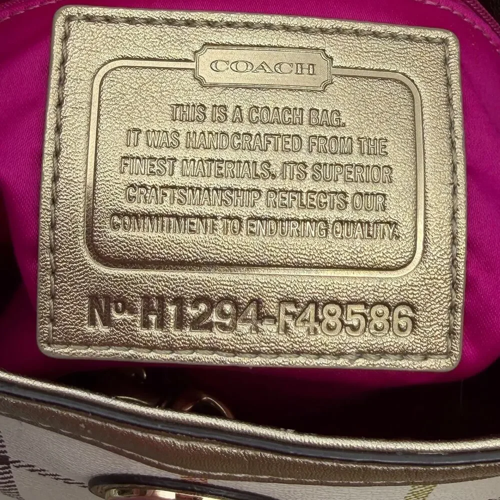 Coach Peyton Small Tattersall Plaid Tote Coated Canvas Leather Trim F48586